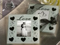 Wedding Glass Coaster - LOVE Hearts Photo Holder - Square Favour